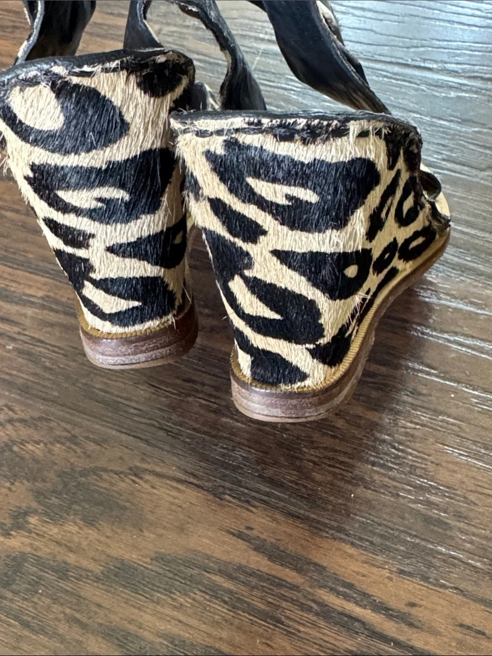 Diane Von Furstenberg Leopard Haircalf Slingback Sandals - Black & Cream